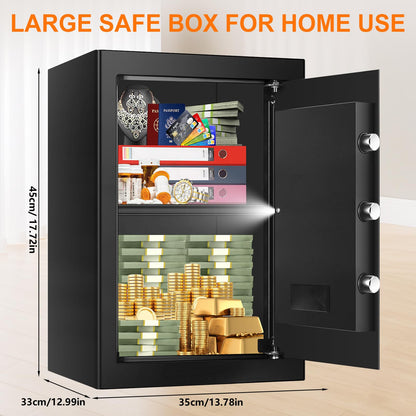 3.4 Cub Large Safes for Home, Security Fire Safe Box with Spare Keys, Alarm System, Digital Keypad and Removable Shelf, Anti-Theft Fireproof and Waterproof Safe Home for Document Medicine Valuables