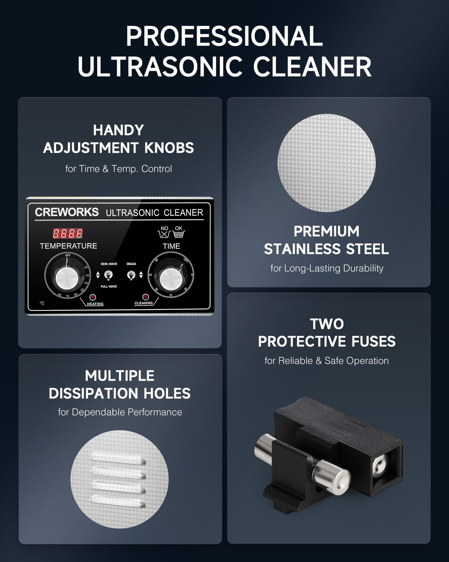 CREWORKS 3L Ultrasonic Cleaner with Heater and Timer, 120W Stainless Steel Ultrasonic Cleaning Machine with Degas & Gentle Modes, Ultrasound Washing Machine for Jewelry Glasses