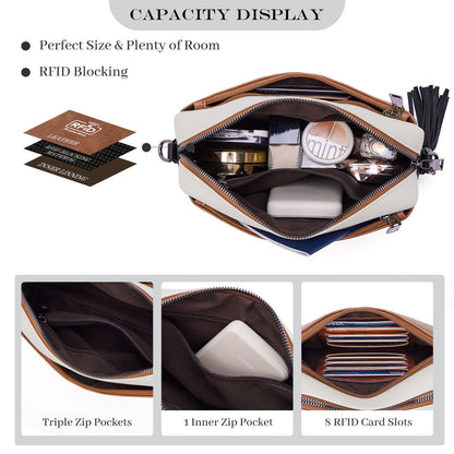 Roulens Triple Zip Small Crossbody Bag for women,Wide Strap Cell Phone Purse Shoulder Handbag Wallet with Credit Card Slots