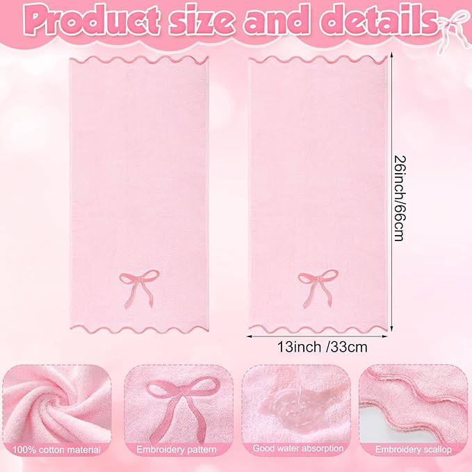 2 Pcs Pink Scalloped Hand Towels