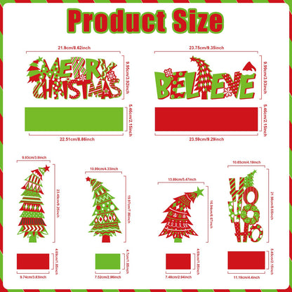 Cinrobiye 6 Pcs Christmas Table Decorations, Red Green Whoville Crooked Christmas Tree Centerpieces Farmhouse Wood Xmas Tabletop Xmas Signs for Home Mantel Fireplace Holiday Party Supplies Decor