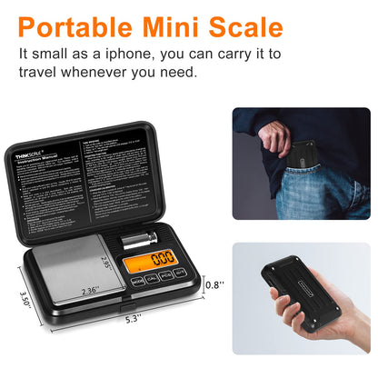 THINKSCALE Digital Pocket Scale 200g/ 0.01g, Gram Scale with LCD Backlit, Tare, Mini Scale 6 Modes, Small Scales Digital Gram and Oz for Jewelry, Powder, Herbs, Coins, Spices, Battery Included