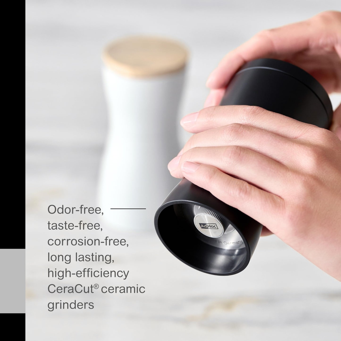AdHoc Twin Salt and Pepper Mill Gift Set - Salt & Pepper Grinder for Gourmet Seasoning - Adjustable Manual Grinder for Fine to Coarse Spices