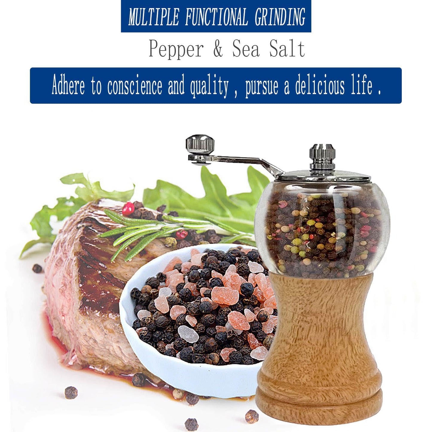 1-piece classic hand shake pepper mill gorgeous salt set, EP material acrylic, ceramic blades with adjustable coarse mill, enjoy your best freshly ground pepper sea salt (1 piece)