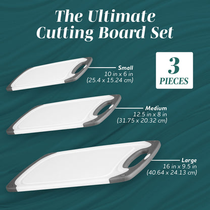 Cutting Boards for Kitchen - BPA-Free Chopping Board - Different Sizes & Non Slip Handles - Reversible, Large Cutting Board Set - Unique Gifts for Cooks Who Have Everything - 3-Pack Gray