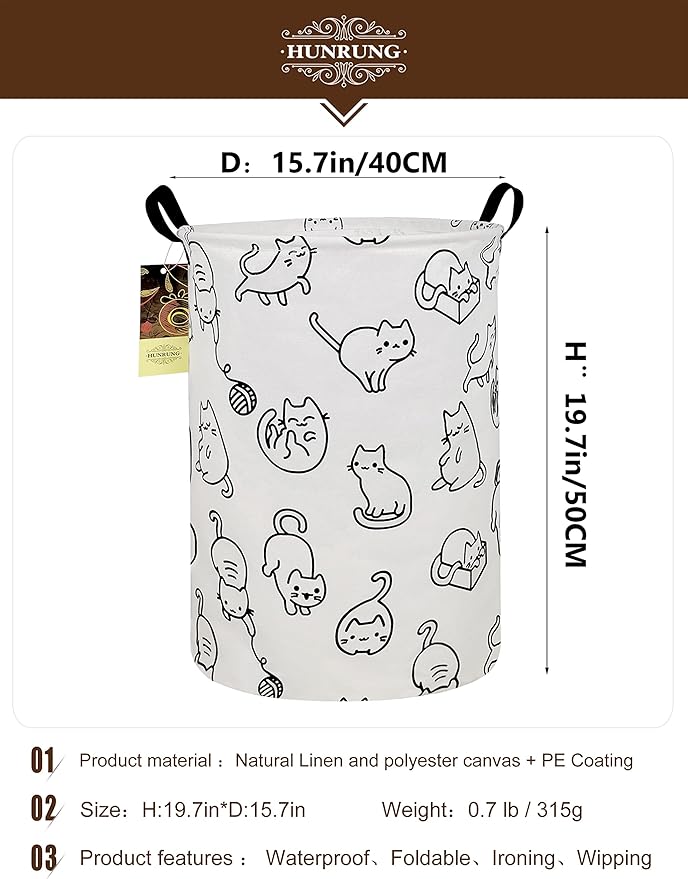 HUNRUNG Laundry Hamper, Large Canvas Fabric Lightweight Storage Basket Toy