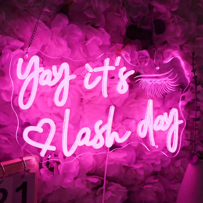 Planzo Yay It’s Lash Day Neon Sign Light for Lash Room Nail Studio Beauty Salon Pink LED Wall Sign Girl Makeup Bedroom Neon Light Wall Decor Lady Birthday Christmas Lash Tech Gift 5V USB 15.75"