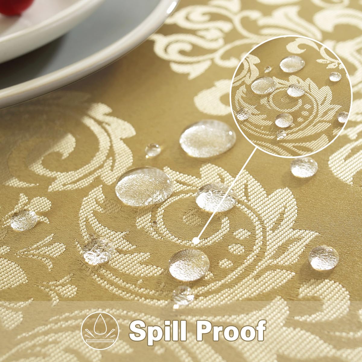 SASTYBALE Damask Gold Tablecloth for Rectangle Tables 60 x 120 Inch, Floral Jacquard Waterproof Stain Resistant Fabric Table Cloth, Polyester Table Cover for Dining/Party/Wedding/Indoor/Outdoor