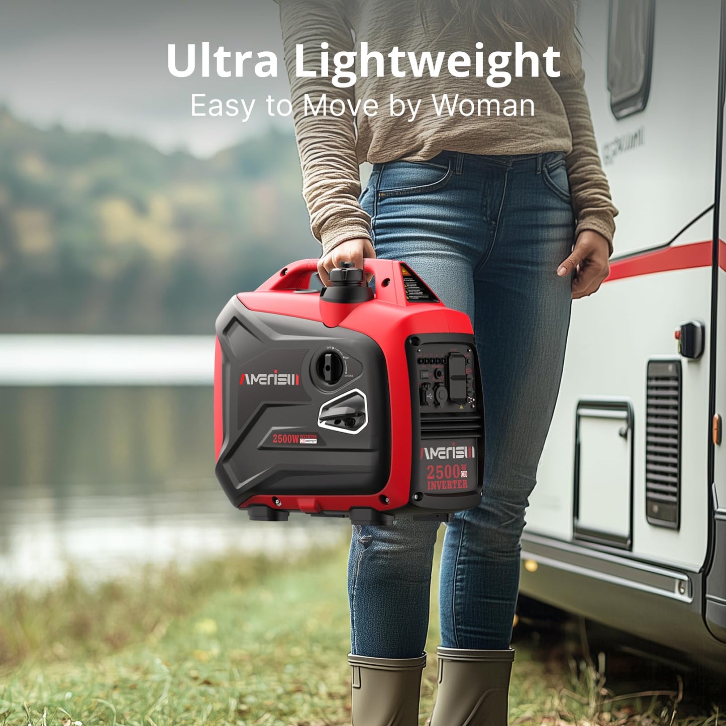 AMERISUN 2500-Watt Gas Powered Portable Inverter Generator, CO Sensor, Super Quiet for Home Backup, Emergency, Camping, EPA Compliant