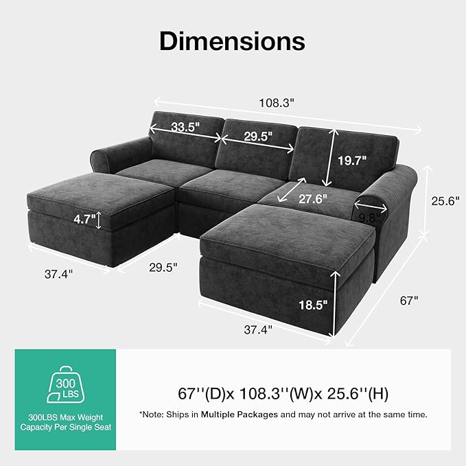 Novilla 108" Modular Sectional Sofa, Modular Sectional Couches