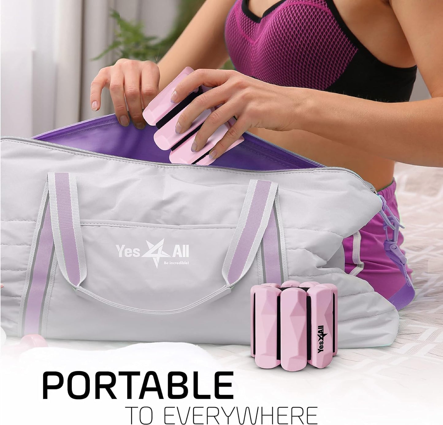 Yes4All Wrist & Ankle Weights, Adjustable Silicone Ankle weights for Women Men Home Gym Workout, Yoga, Dance, Cardio, Pilates, Aerobics, Walking and Running (1lbs/Pair) - Pink