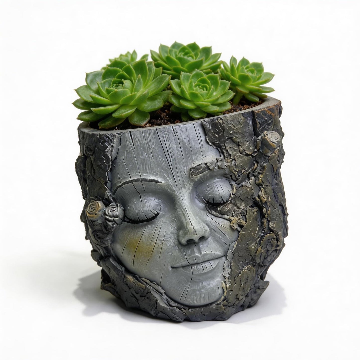 Xoevlix Face Planter Pot with Drainage Hole, 5" Resin Tree Stump Head Planter for Indoor Outdoor Plants, Cute Succulent Pots for Home Garden Decor, Plant Lover Gifts