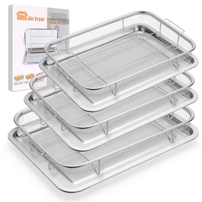 Air Fryer Basket for Oven 15.7"x11.8", 2-Pair Set Large Air Fryer Basket and Tray Stainless Steel Oven Air Fryer Accessories Pan Rack for Cooking Baking and Broiling