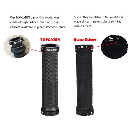 TOPCABIN Bicycle Grips,Double Lock on Locking Bicycle Handlebar Grips Rubber Comfortable Bike Grips for Mountain BMX ((Aluminum Lock Plug) Red 1 Pair)