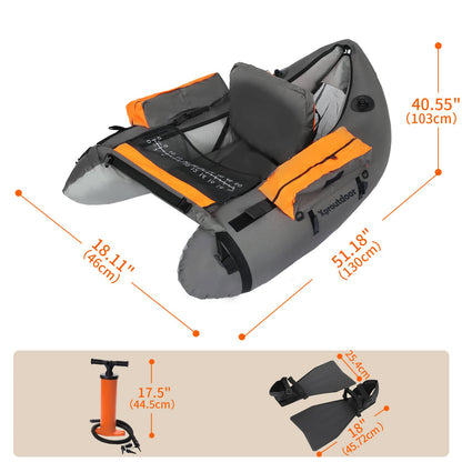 Xproutdoor Fishing Float Tube with Adjustable Backpack Straps, Storage Pockets, Fish Ruler, Fly Fishing Boat with Pump, Oar, Rod Holder and Mount, Fins, 350LBS Load Bearing Capacity, FT003,Grey
