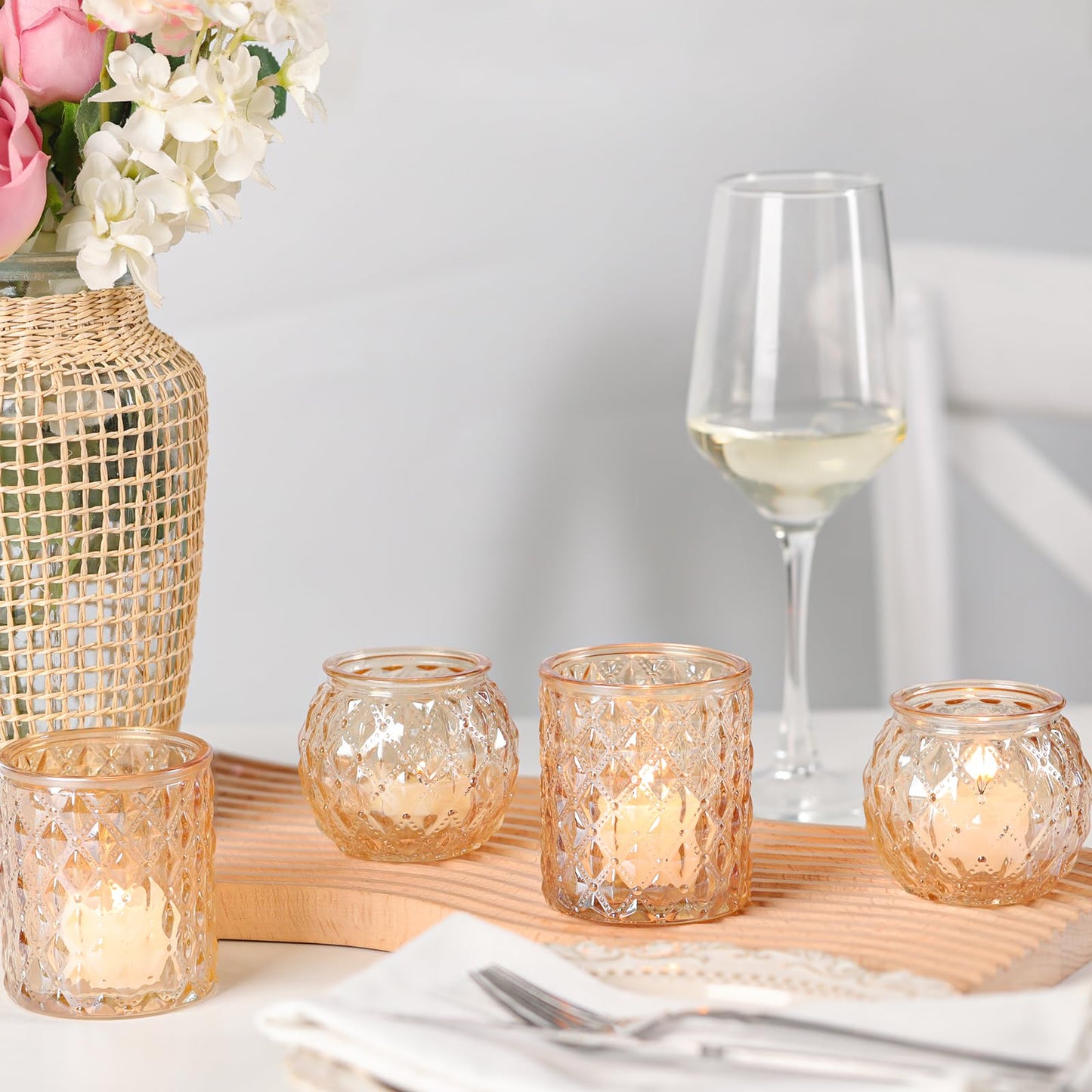 DARJEN Gold Votive Candle Holders- 10Pcs Glass Tealight Candle Holder, Size Upgrade Design for Home Decor, Elegant Candle Holder for Party & Dinner Table Centerpieces, Living Room Decor Gifts
