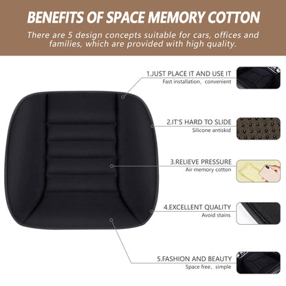 MYFAMIREA Car Seat Cushion Pad 1.2" Thick Comfort Seat Protector for Car Driver Seat Office Chair Home Use Memory Foam Seat Cushion with Non Slip Bottom, 20'' x 18.5'', Black