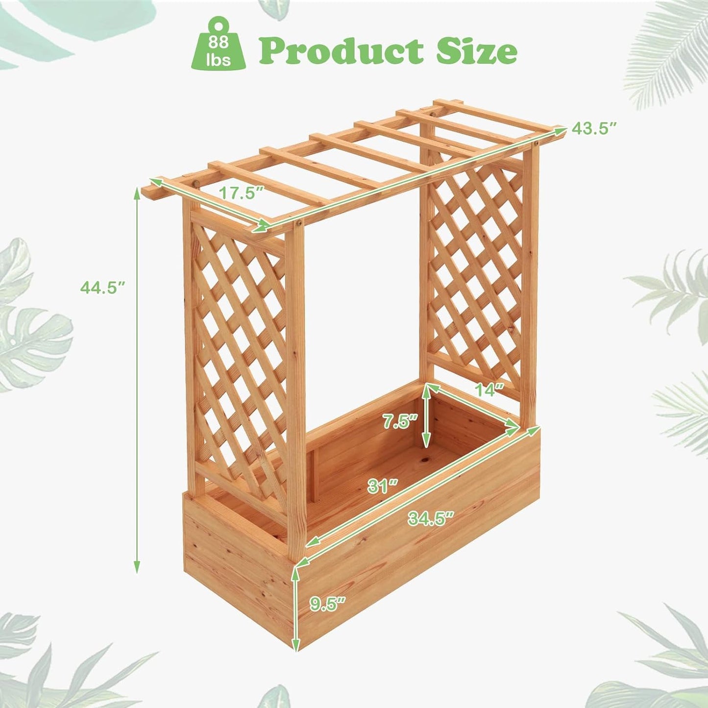 HAPPYGRILL Raised Garden Bed with Trellis, Freestanding Wood Planter Box w/Hanging Roof & 4 Drainage Holes for Vine, Climbing Plants, Flowers, Outdoor Planter with Trellis for Garden, Patio, Yard