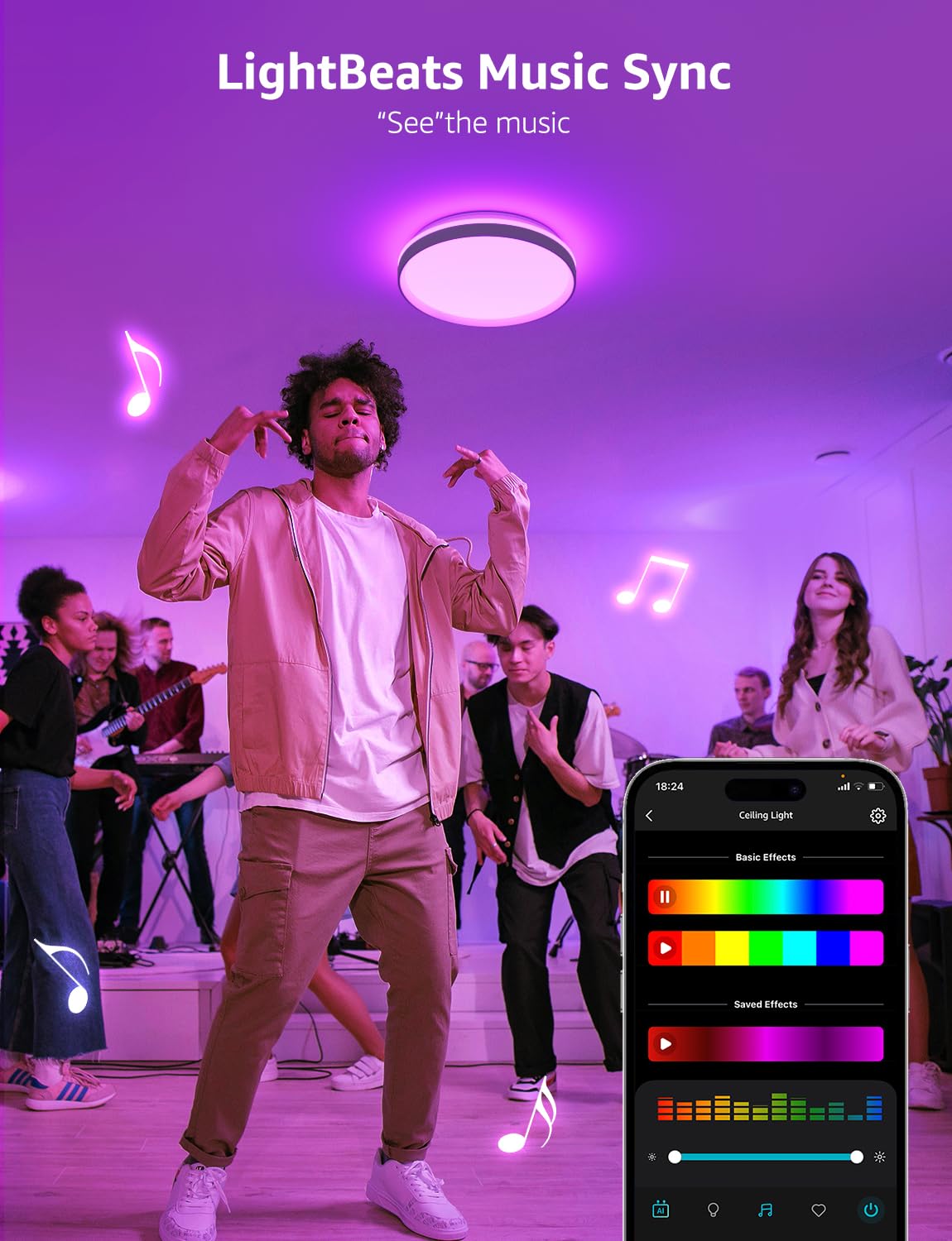 Lepro T1 AI Smart Ceiling Light 24W, Music Sync, Voice Control, AI Lighting Design Assistant, Waterproof Bathroom Light, DIY by Zone, Bluetooth&WiFi, Color Changing, Work with Alexa, Google Home, 29CM