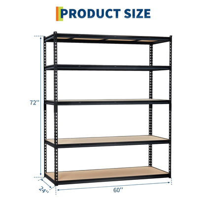 5-Tier Storage Shelving, Adjustable Garage Shelves, Meta Storage Shelving Unit with 3000 LBS Capacity, Steel Wire Rack Shelf Organizer for Garage, Kitchen Pantry Basement, 60 x 24 x 72 inch, Black