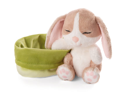 NICI Soft Toy Sleeping Pets Bunny cappuccino in green basket 12cm