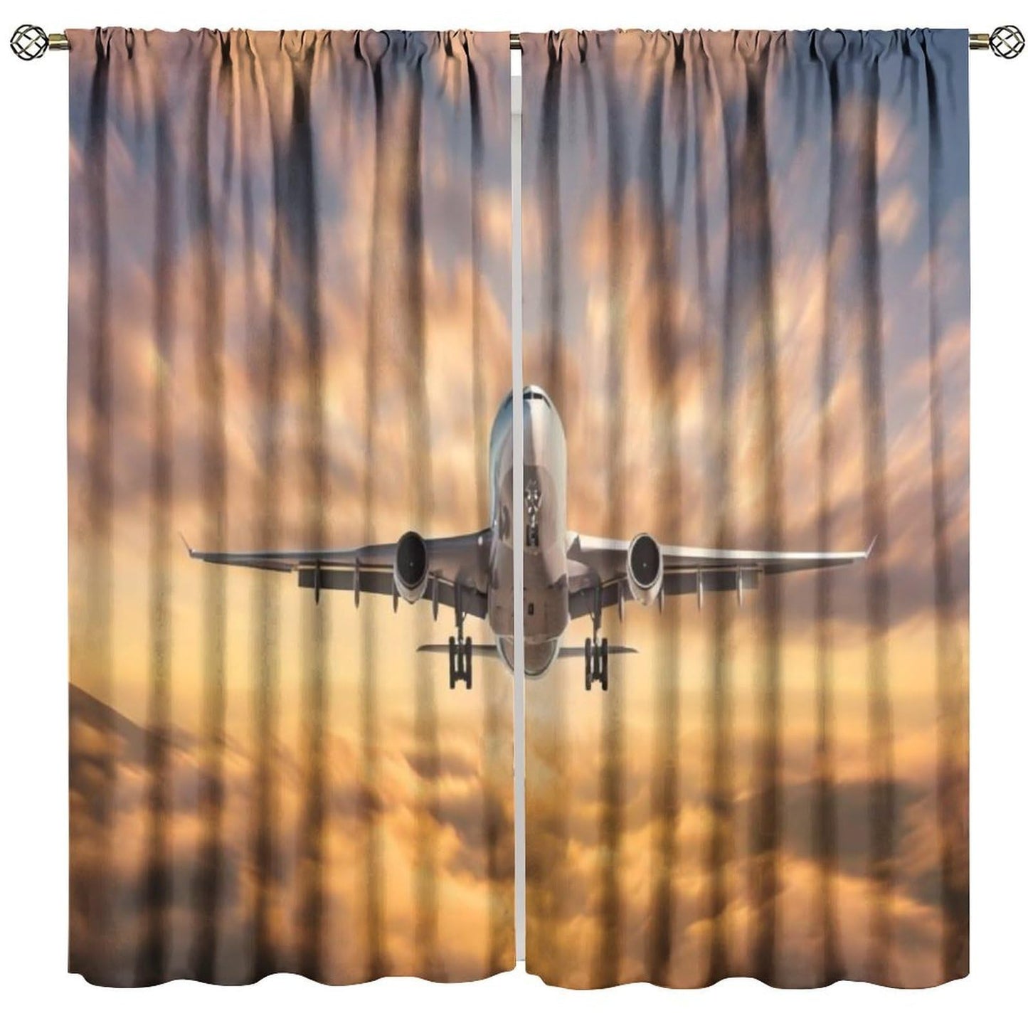 Old Airplane Curtains Retro Military Combat Aircraft Print Picture Rod Pocket Window Treatments for Kids Boys Living Room Kitchen Bedroom 2 Panel Set 41" x 45" （No Blackout）
