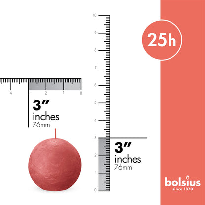 BOLSIUS 3 Pack Blossom Pink Rustic Ball Pillar Candles - 3 Inch - Premium European Quality - Includes Natural Plant-Based Wax - Unscented Dripless Smokeless 25 Hour Party Décor Candles