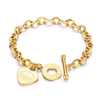 kelistom 316L Stainless Steel Love Heart Charm Bracelet for Women Romantic Gift 18k Gold Plated OT Clasp Bracelets (18k gold)