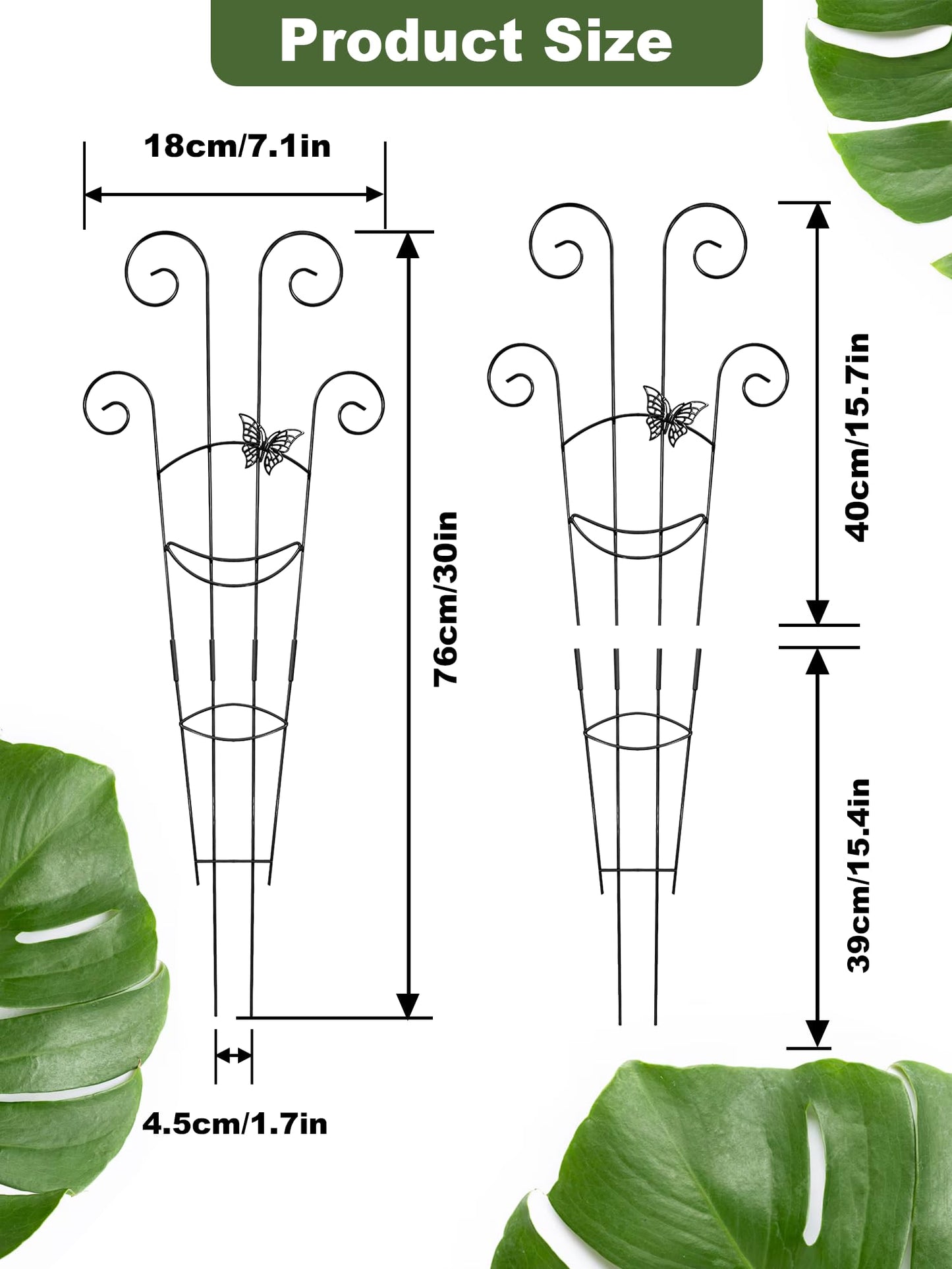 Metal Butterfly Trellis for Climbing Plants Indoor, 4 Pack 30 Inch Taller Garden Trellis for Potted Plants, Monstera Plant Support Stakes for Ivy Pothos Hoya Flower Outdoor (Black)
