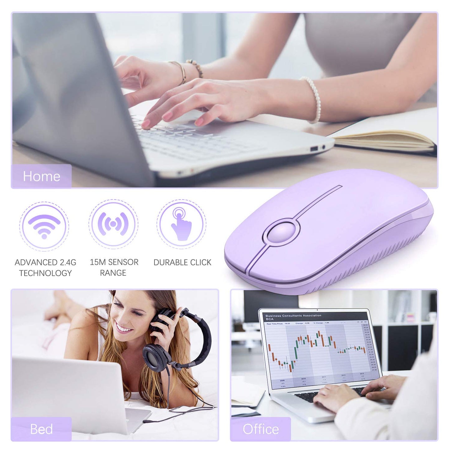 VssoPlor Wireless Mouse, 2.4G Slim Portable Computer Laptop Mouse with Nano Receiver Quiet Silent Optical Mice for Notebook, PC, Laptop, Computer-Black and Gold