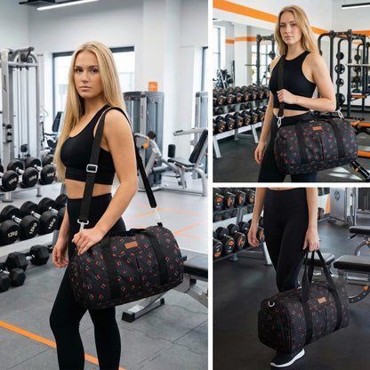 2PCS Cute Gym Bag for Girls, Duffle Bag with Wet Pocket & Shoe Compartment and item bag, Duffle Bag for Travel, Sports, Fitness & Workout