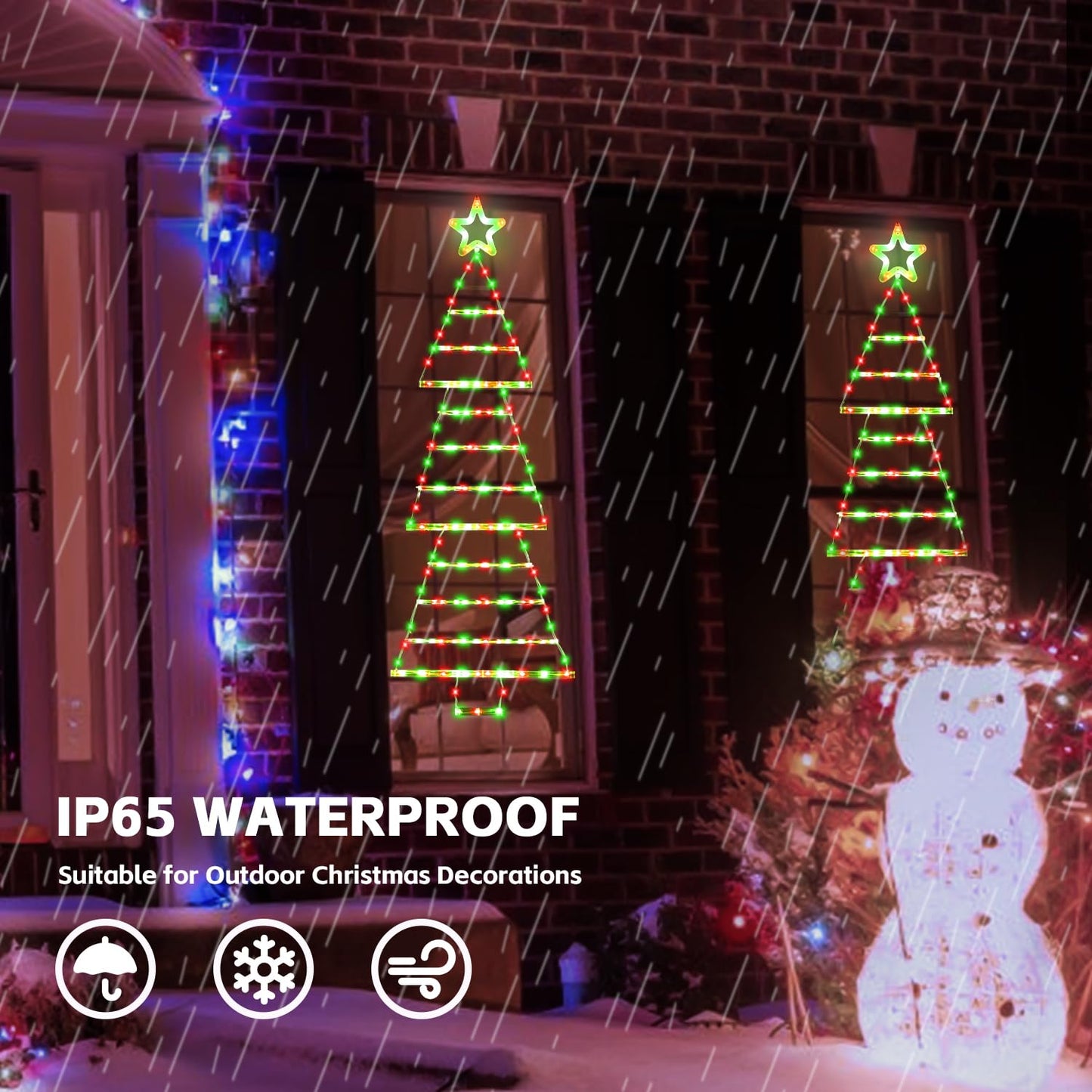 PUHONG (New) Christmas Ladder Lights, 4.6ft Christmas Decorations with Star Topper, Xmas Hanging Ornament with 8 Light Modes, LED Indoor String Lights for Doors, Walls and Windows - Red&Green