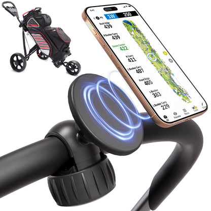 Magnetic Golf Push Cart Phone Holder MagSafe Hands-Free 360° Adjustable with Strong Magnets Phone Mount Compatible with Clicgear, Bag Boy, Sun Mountain, Golf Push Cart Accessories for All Cell Phones