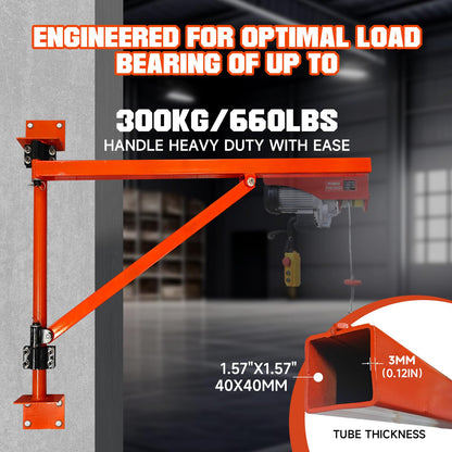 Wall Mount Jib Crane Hoist Bracket, 660lb Load Capacity Heavy Duty Electric Hoist Support Bracket, 180-Degree Rotatable Electric Scaffolding Lift, Ideal Jib Crane Bracket for Efficient Lifting