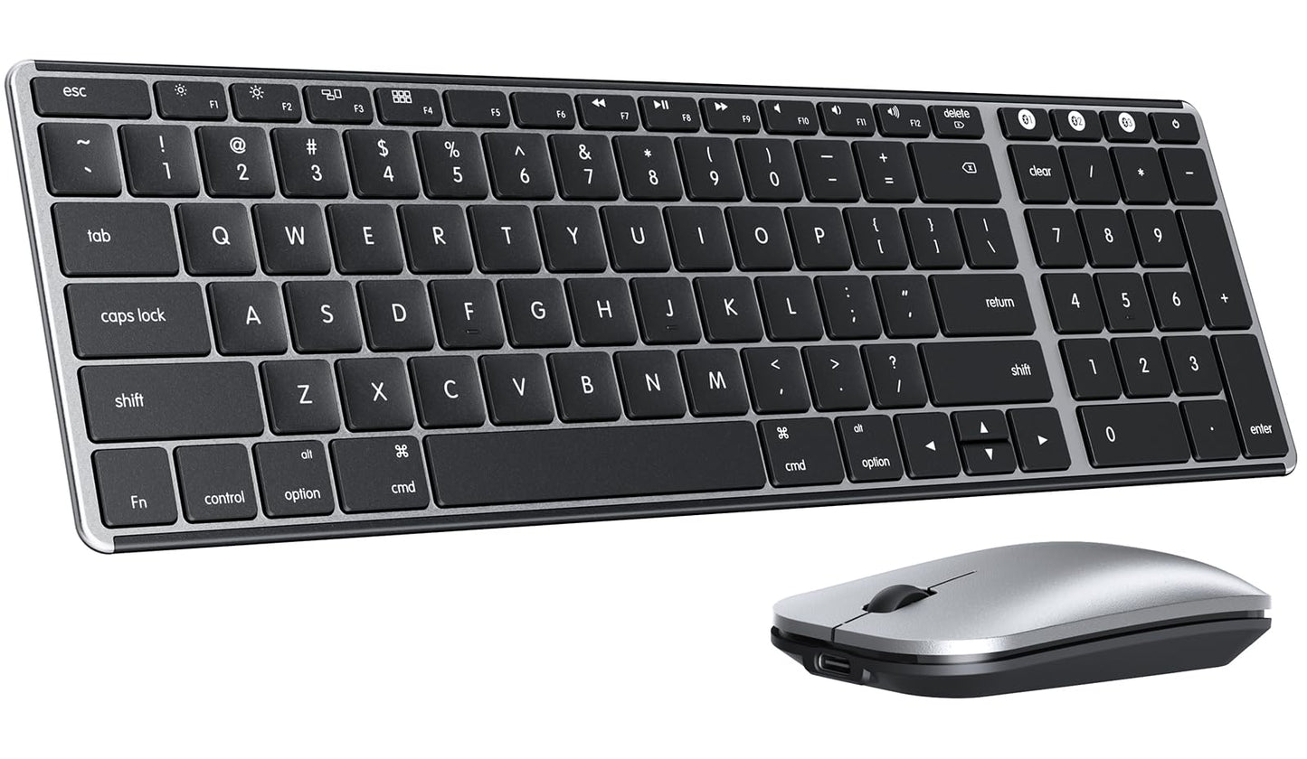 seenda Bluetooth Keyboard and Mouse for Mac, SKM64-2 Multi-Device Rechargeable Slim Wireless Keyboard Mouse Stainless Steel Full Size, Compatible with MacBook Pro/Air, iPad, Mac - Space Gray