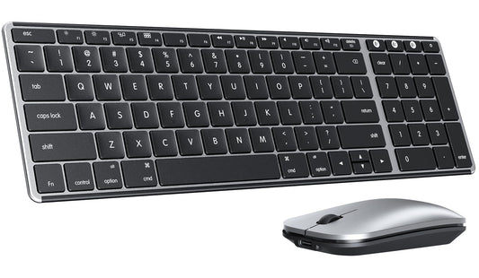 seenda Bluetooth Keyboard and Mouse for Mac, SKM64-2 Multi-Device Rechargeable Slim Wireless Keyboard Mouse Stainless Steel Full Size, Compatible with MacBook Pro/Air, iPad, Mac - Space Gray