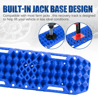 BUNKER INDUST Traction Boards with Jack Base (Blue) + 3" x 30ft Recovery Straps + Pair 3/4 D Ring Shackles + Bag 35,000 lbs Tree Saver Winch Strap