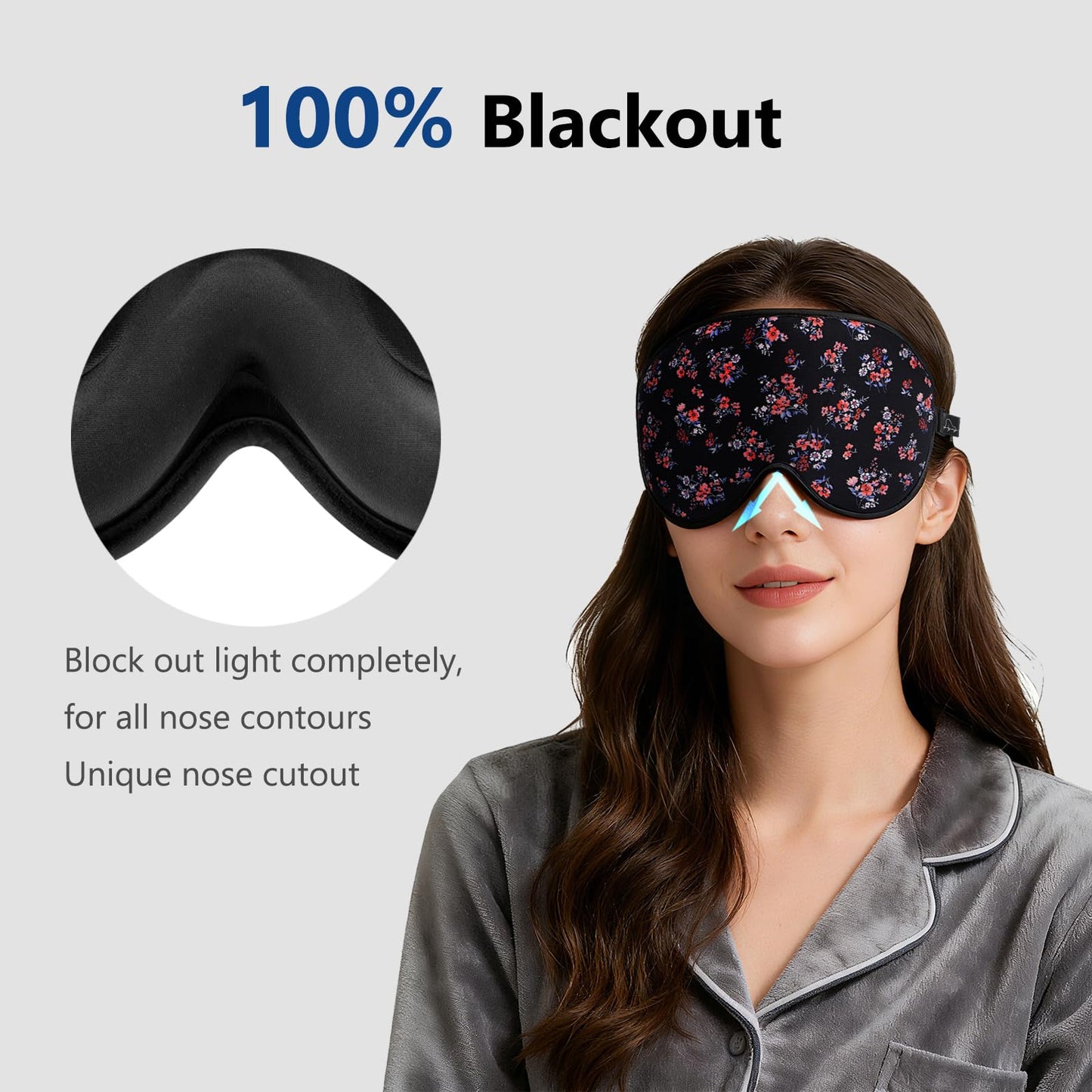 Alaska Bear Sleep Mask for Side Sleepers 2022 Headband Design, Cup-Shaped and Extra-Soft, 100 Blackout Eye Mask Shades Cover for Men and Women Home or Travel, Machine Washable, Black