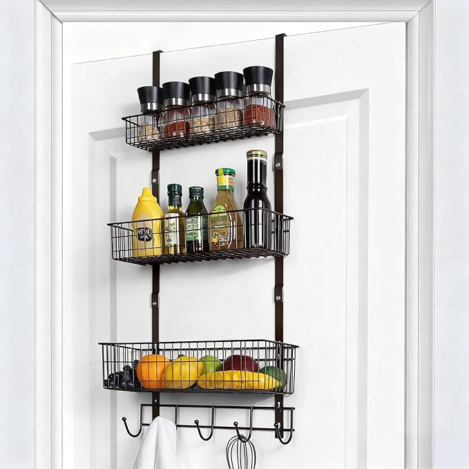 Over the Door Basket Organizer 3 Tier Hanging Basket Door Shelf Rack Heavy Duty