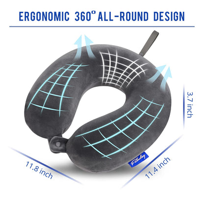 Travel Pillow Memory Foam for Airplanes - Neck Pillow for Traveling, Car, Home, Flight Pillow for Sleeping with Attachable Snap Strap Soft Washable Cover, Provide Head Neck Support Rest, Dark Gray