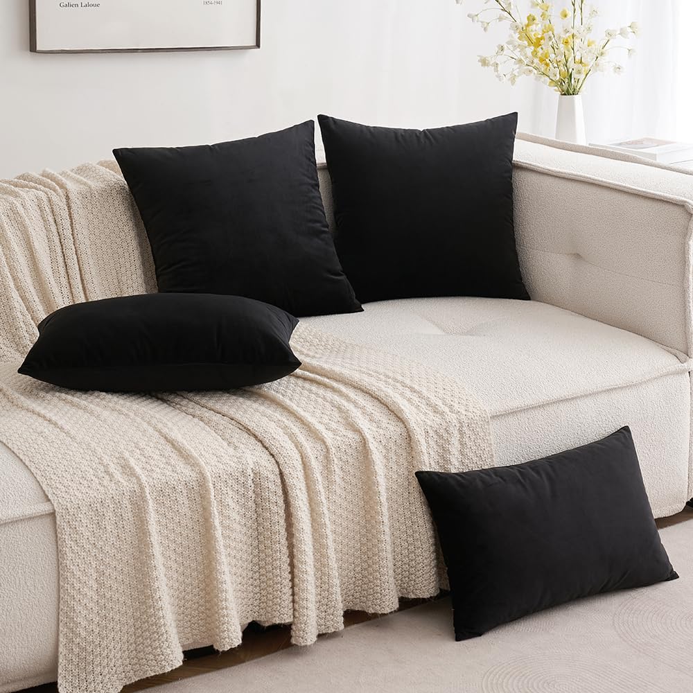 MIULEE Velvet Pillow Cover Soft Luxury Decorative Throw Pillow Cover Eruo Sham Single Rectangle Cushion Case for Couch Sofa Bedroom Car Decor,24x24 Inch Black