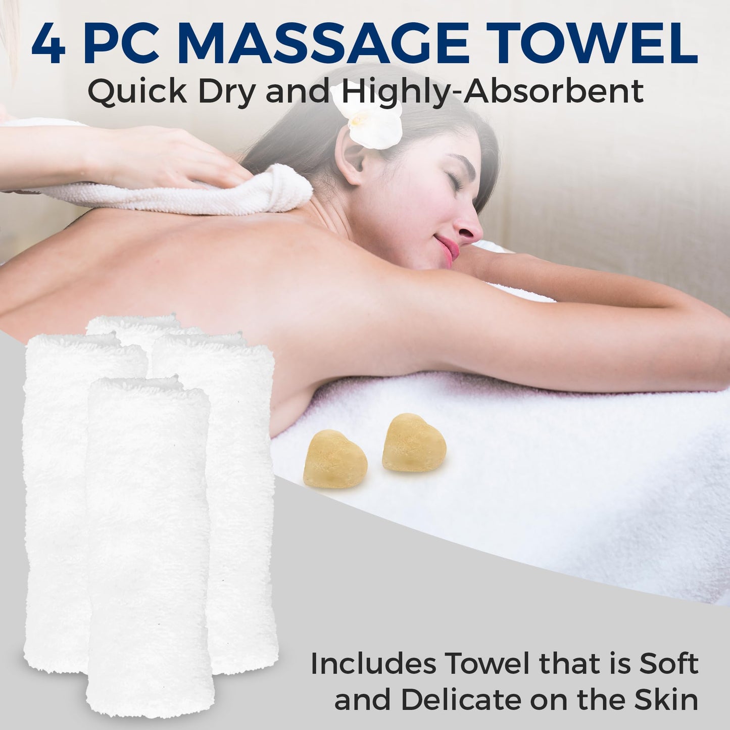 SereneLife Salt Massage Stones Set with Towels - Hand-Carved Stone for Massage Therapy, Deodorant | Salt and Sugar Scrubs | Includes 4 Massage Towel Set Made from Ultra-Absorbent Extra Soft Cotton