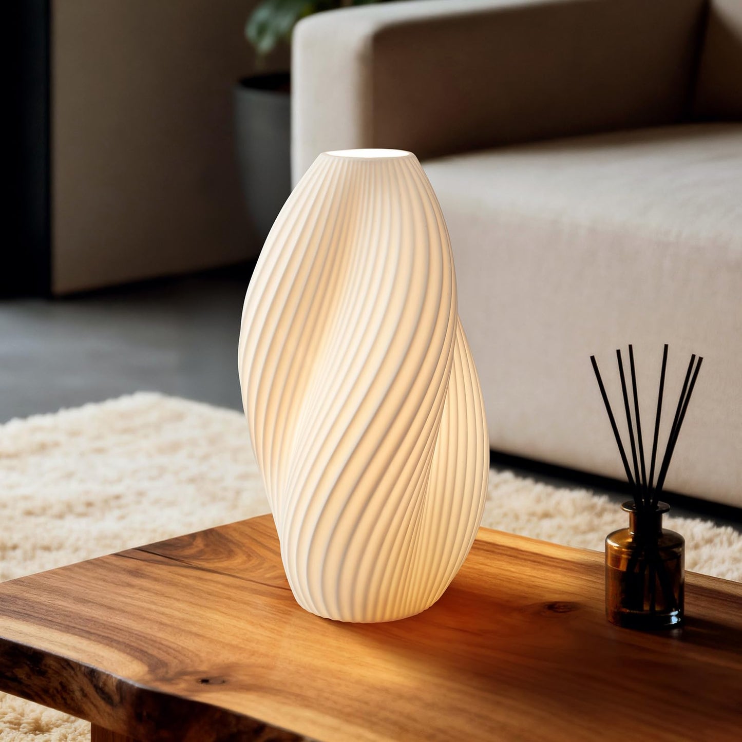 RONDURE 11.9" Modern Ceramic Table Lamp, Fully Dimmable Bedside Lamp for Bedroom Living Room Nightstand, White Translucent Ceramic Shade, Warm Ambient Decorative Corded Lighting, Bulb Included