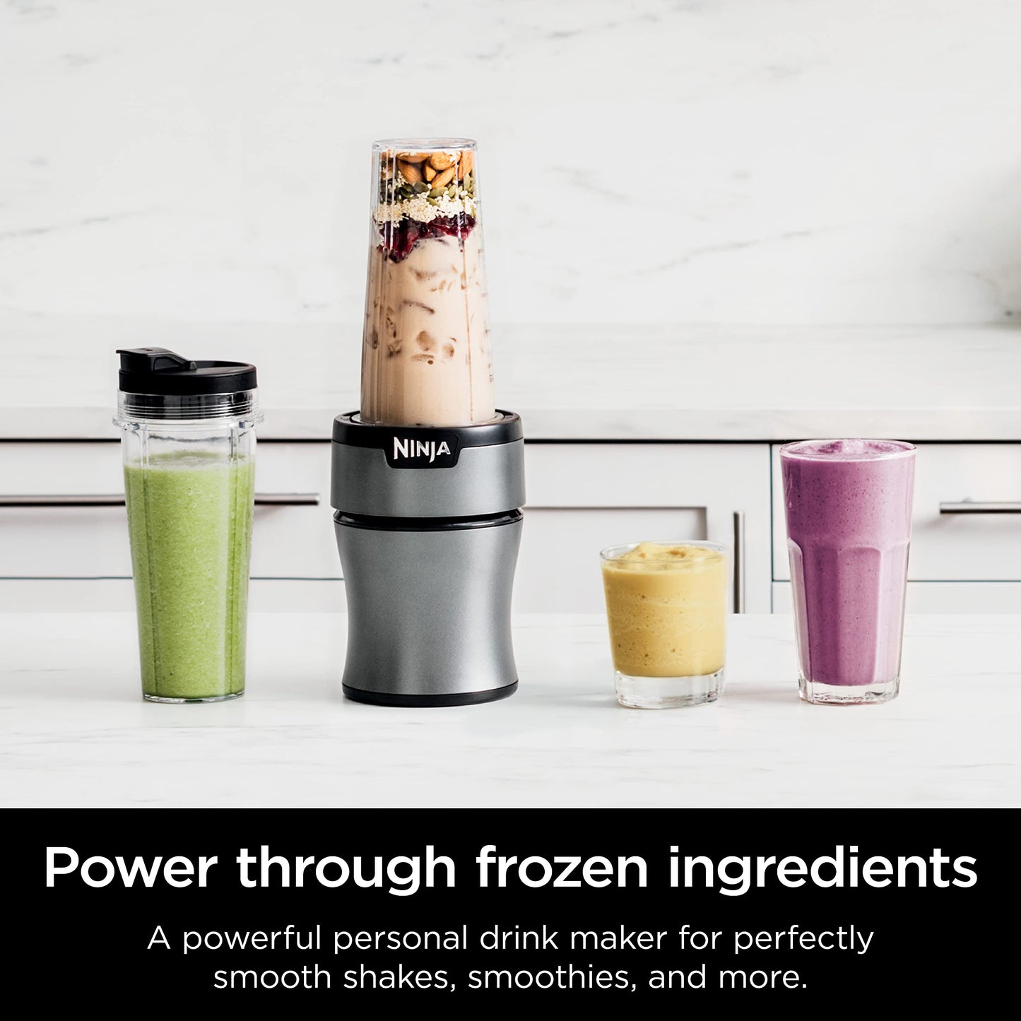 Ninja Fit Compact Personal Blender, Portable Blender for-Smoothies, Shakes, Food Prep, and Frozen Blending, 700-Watt Base, (2) 16-oz. Cups and Spout Lids, Black QB3001SS