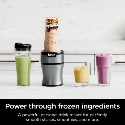 Ninja Fit Compact Personal Blender, Portable Blender for-Smoothies, Shakes, Food Prep, and Frozen Blending, 700-Watt Base, (2) 16-oz. Cups and Spout Lids, Black QB3001SS