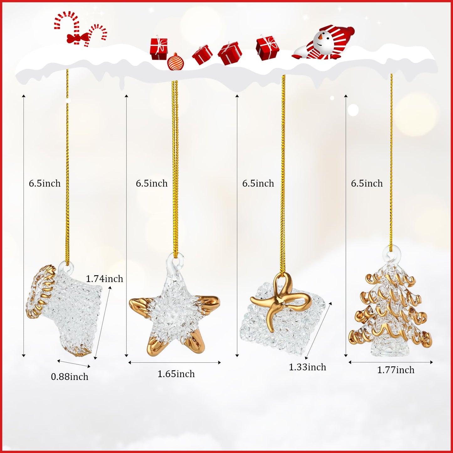 Set of 4 Crystal Glass Christmas Ornaments Glass Christmas Star Crystal Hanging Ornaments for Xmas Tree Winter New Year Party Supplies