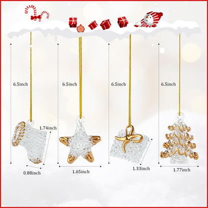 Set of 4 Crystal Glass Christmas Ornaments Glass Christmas Star Crystal Hanging Ornaments for Xmas Tree Winter New Year Party Supplies