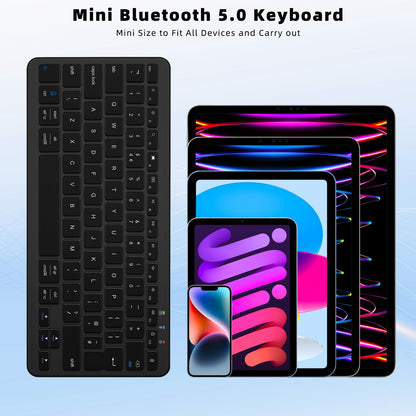 Qulose Bluetooth Wireless Keyboard, Mini Keyboard Rechargeable USB-C with Media Hotkeys, Ultra Slim Ergonomic, Compatible with Apple macOS/iOS/Windows/Android, UK Layout Compact-Black