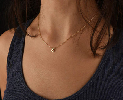 Scaleer Small Initial Necklace 18K Gold Plated Stainless Steel Tiny Letter S Necklace Personalized Monogram Name Necklace for Women