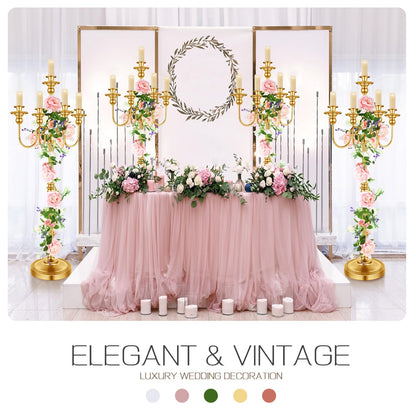 2 Pcs Gold Wedding Floor Candelabra 50 Inch Antique Led Candle Stand Metal 5 Arm Candelabra Centerpiece Decoration for 5 Candlesticks Bridal Shower Christmas Aisle Event Birthday Party Ceremony Home